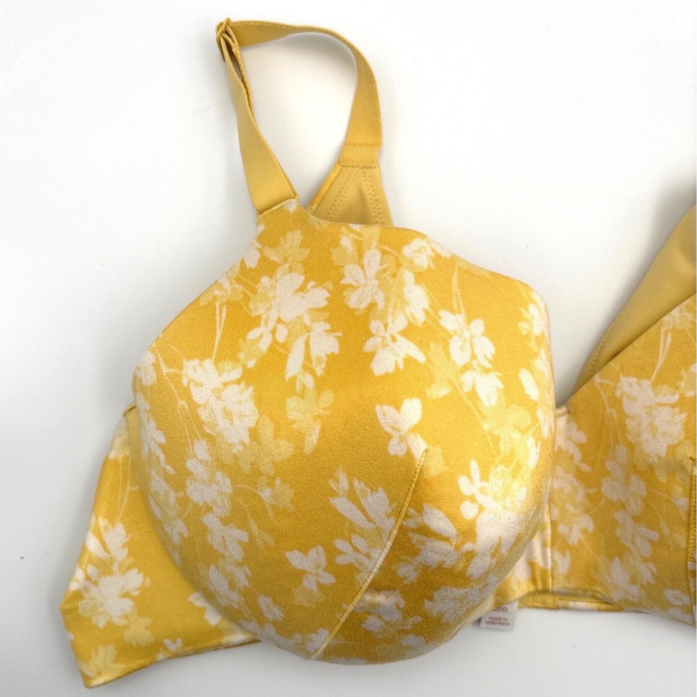 Cacique Yellow Floral Lightly Lined Balconette Bra 42DD Underwire Adjustable - Picture 2 of 10